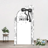 Lofaris Black White Bow Floral Congrats Graduation Half Moon Arch Backdrop